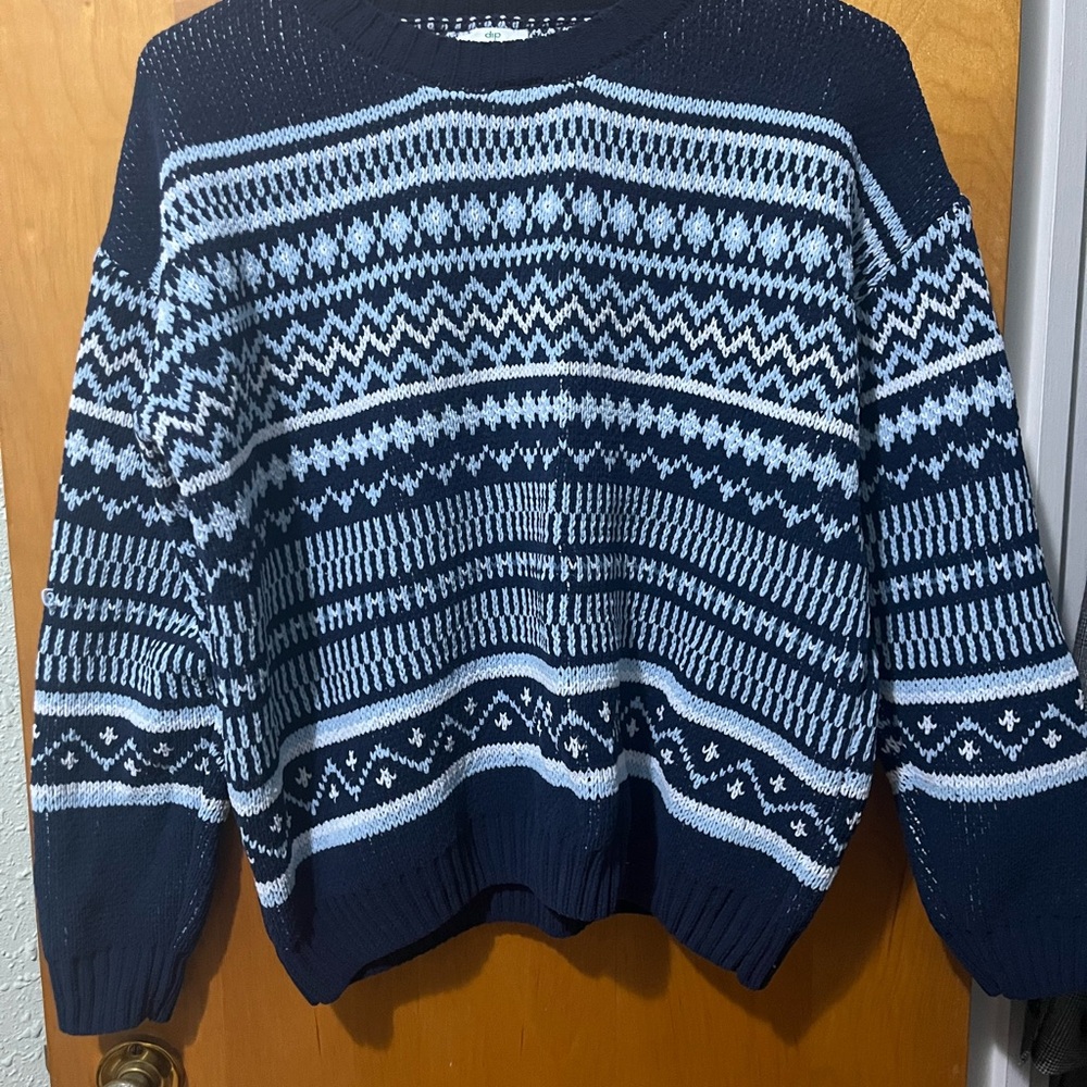 dip Womens Navy and White Geometric Crewneck Sweater